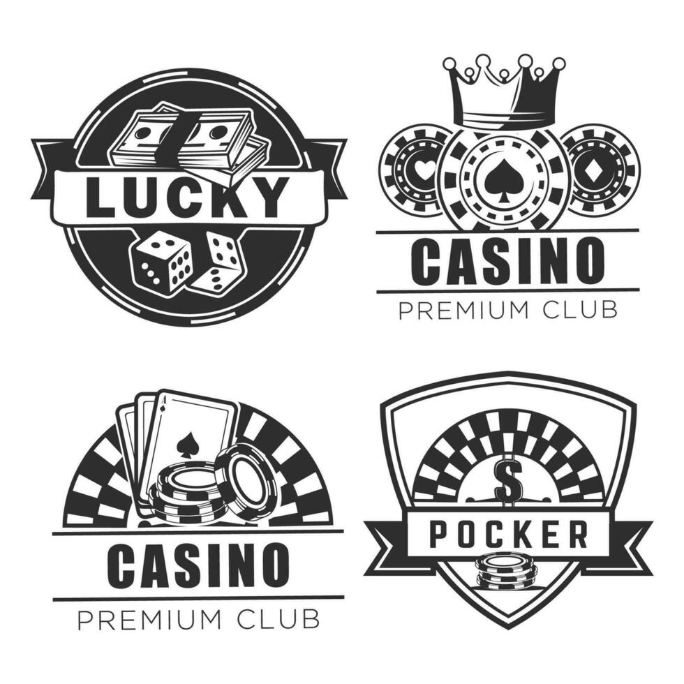 casinò logo design fascio, poker club logo monocromatico impostare. vettore