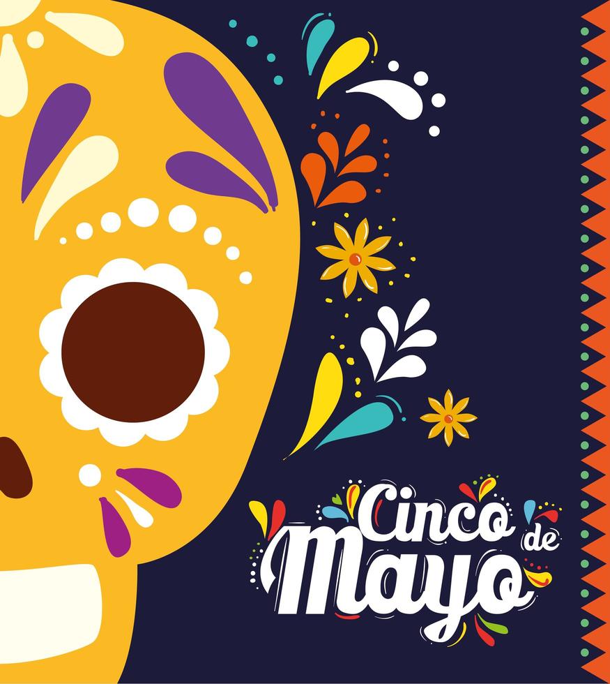 poster di cinco de mayo con teschio e decorazione vettore