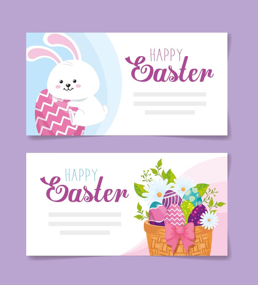 set di cartoline di buona pasqua con simpatiche decorazioni vettore