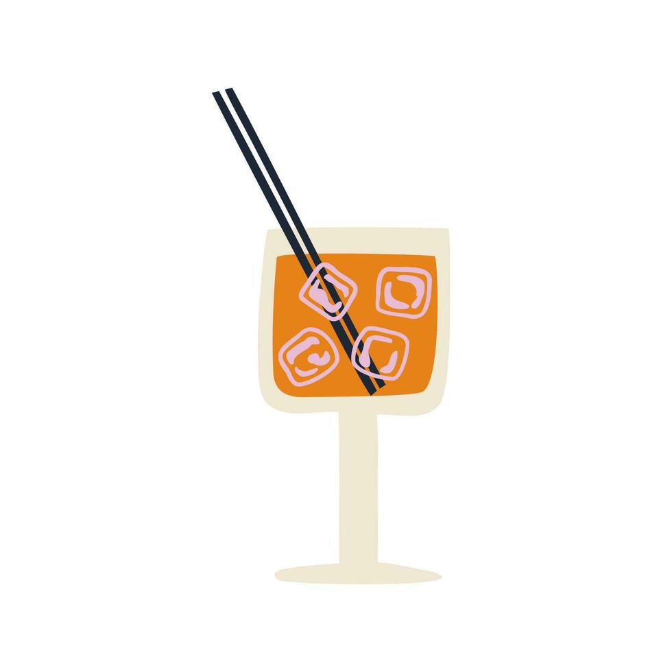 bicchiere con cocktail nel piatto stile. mano disegnato vettore illustrazione.