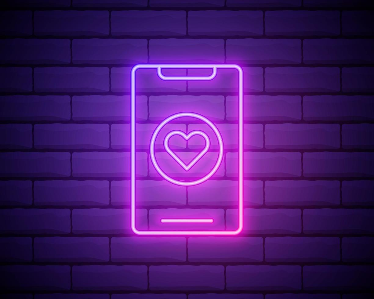 incandescente linea al neon online dating app e icona chat isolato su sfondo muro di mattoni. giornata internazionale della donna felice. illustrazione vettoriale