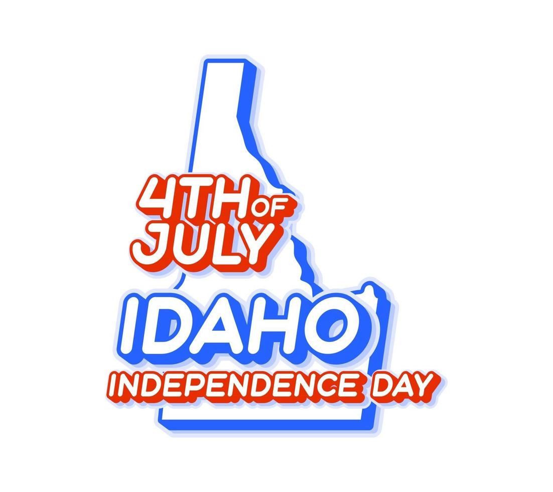 stato dell'idaho 4 luglio giorno dell'indipendenza con mappa e colore nazionale usa 3d forma di illustrazione vettoriale dello stato degli stati uniti