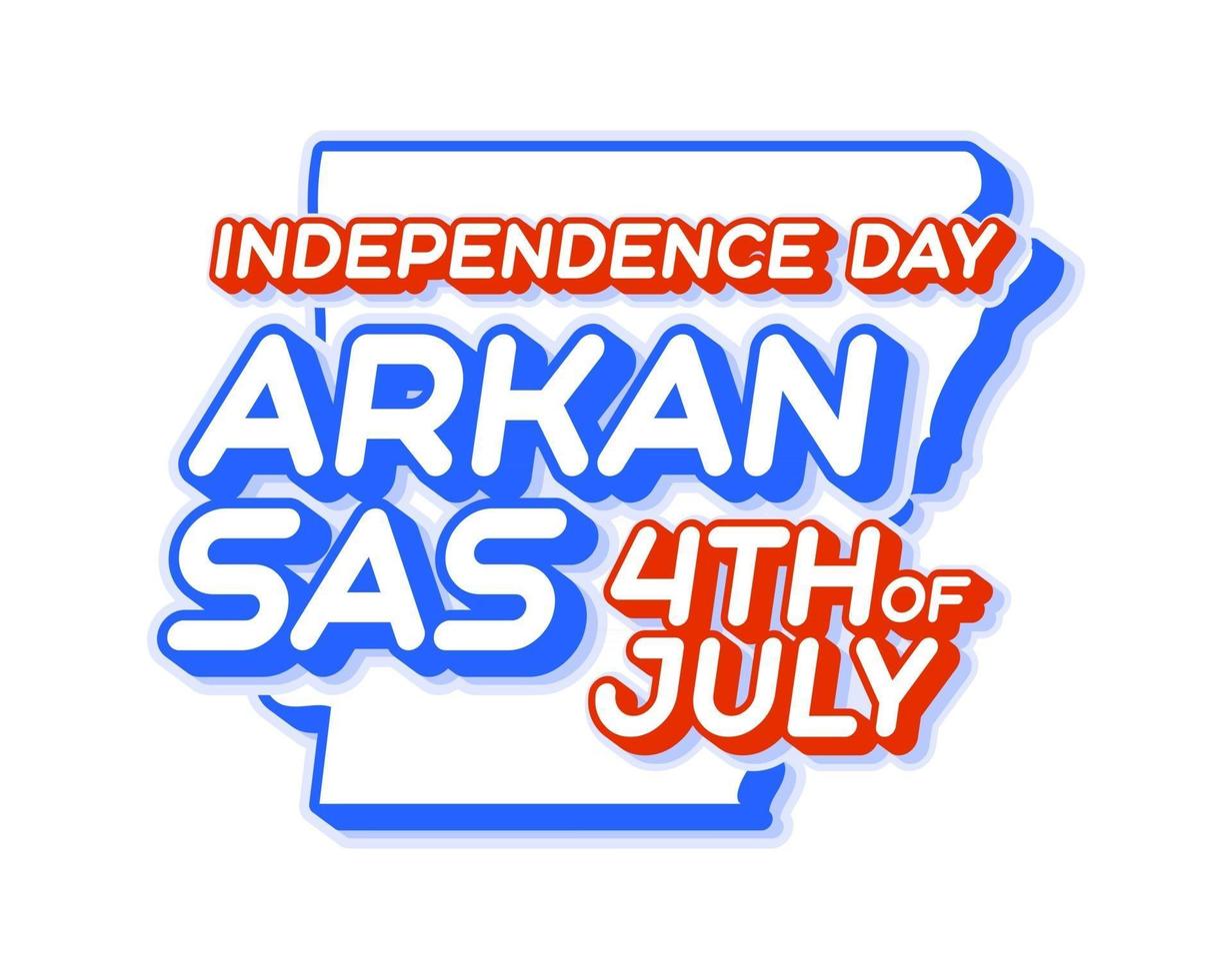 stato dell'arkansas 4 luglio giorno dell'indipendenza con mappa e colore nazionale usa 3d forma di illustrazione vettoriale dello stato degli Stati Uniti