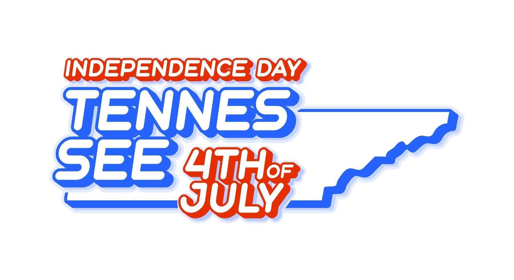 stato del tennessee 4 luglio giorno dell'indipendenza con mappa e colore nazionale usa 3d forma di illustrazione vettoriale dello stato degli stati uniti