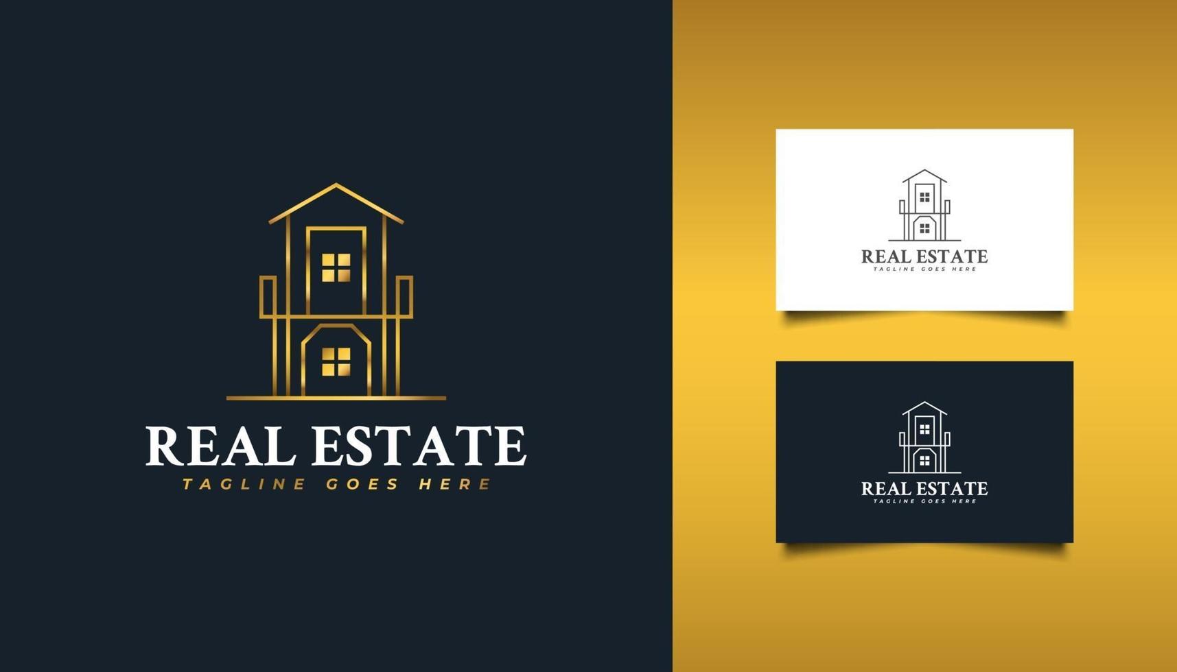 logo immobiliare di lusso con stile di linea in sfumatura oro. costruzione, architettura, edificio o logo della casa vettore