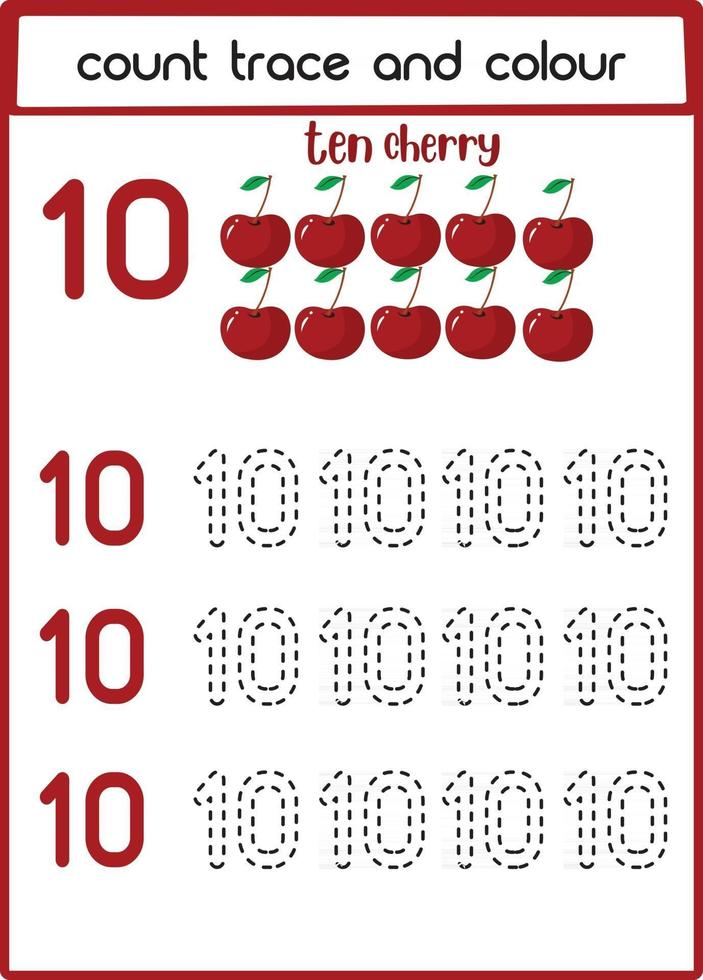 conta traccia e colora dieci ciliegie vettore