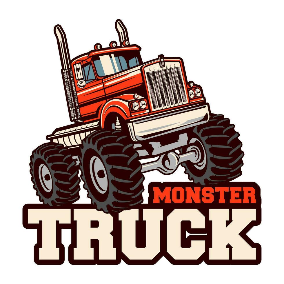 ispirazione per il design del logo vettoriale monster truck, elemento di design per logo, poster, carta, banner, emblema, maglietta. illustrazione vettoriale