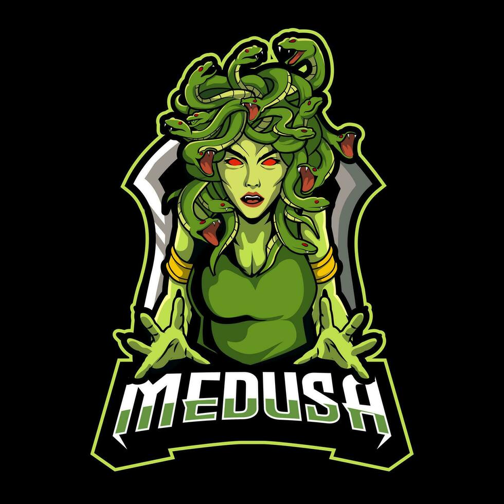 medusa portafortuna sport logo design. mostro mitologia portafortuna vettore illustrazione logo