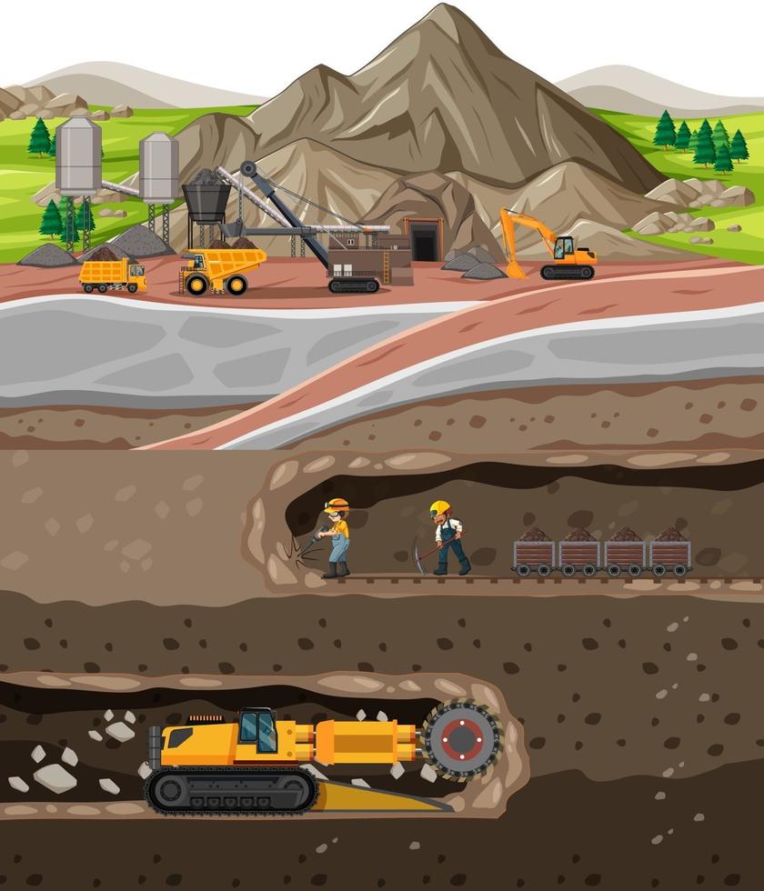 paesaggio dell'industria della miniera di carbone con metropolitana vettore