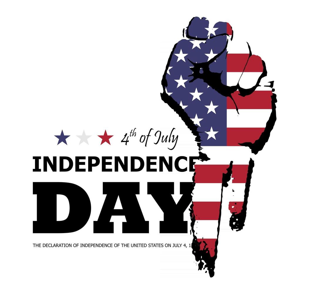 4 luglio felice festa dell'indipendenza d'america. pugno piatto silhouette design con bandiera americana e testo su sfondo bianco isolato. vettore