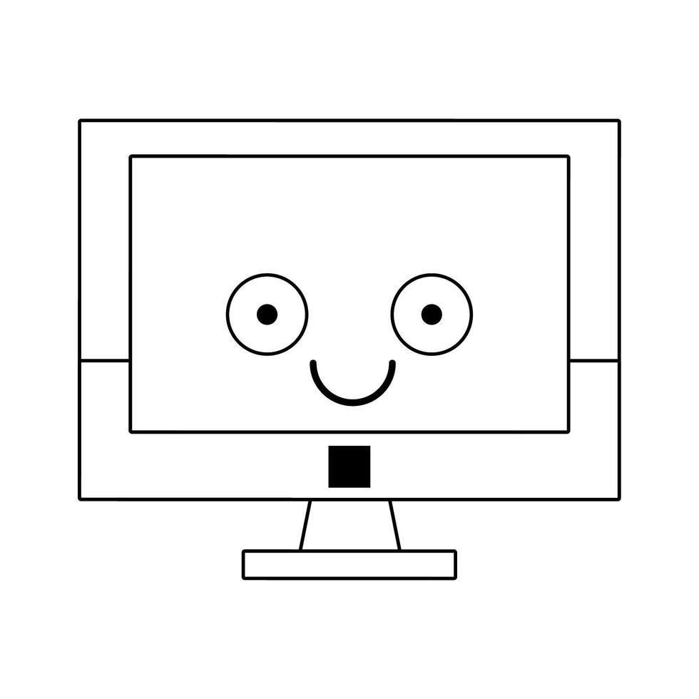 schermo del computer simpatico cartone animato in bianco e nero vettore