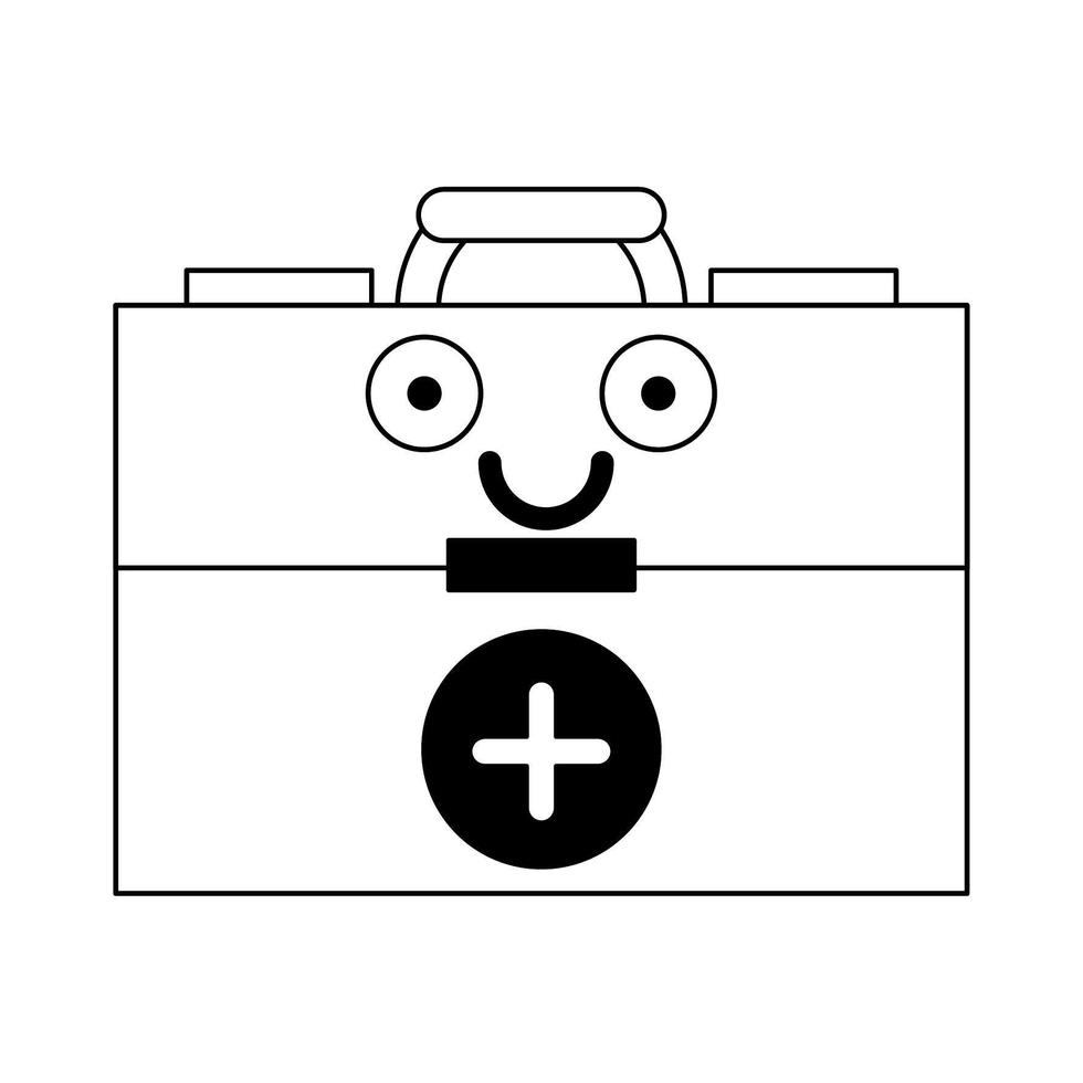 valigia di pronto soccorso medico simpatico cartone animato in bianco e nero vettore