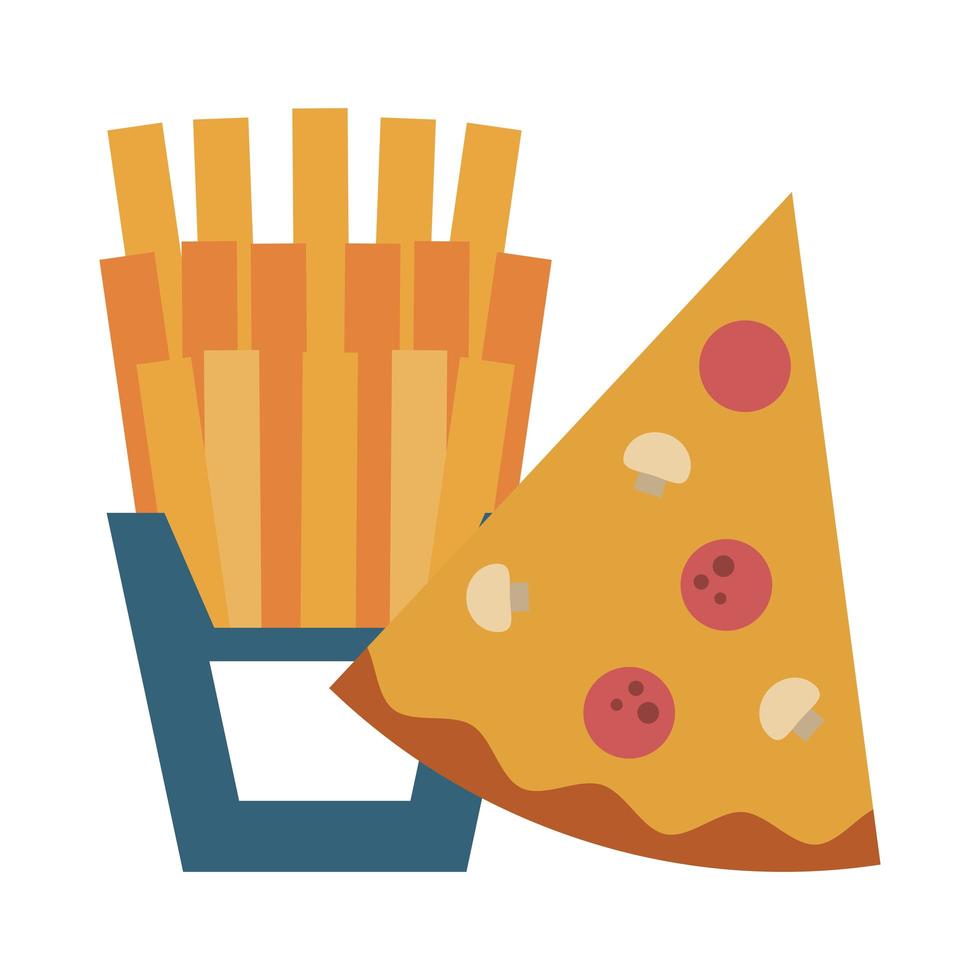 Ristorante cibo e cucina pizza e patatine fritte icona cartoni illustrazione vettoriale graphic design