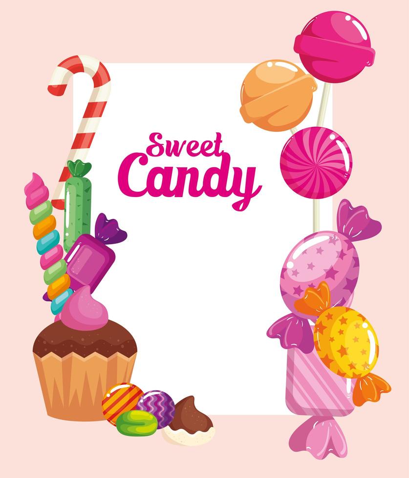 poster del negozio di caramelle con cupcake e caramelle vettore