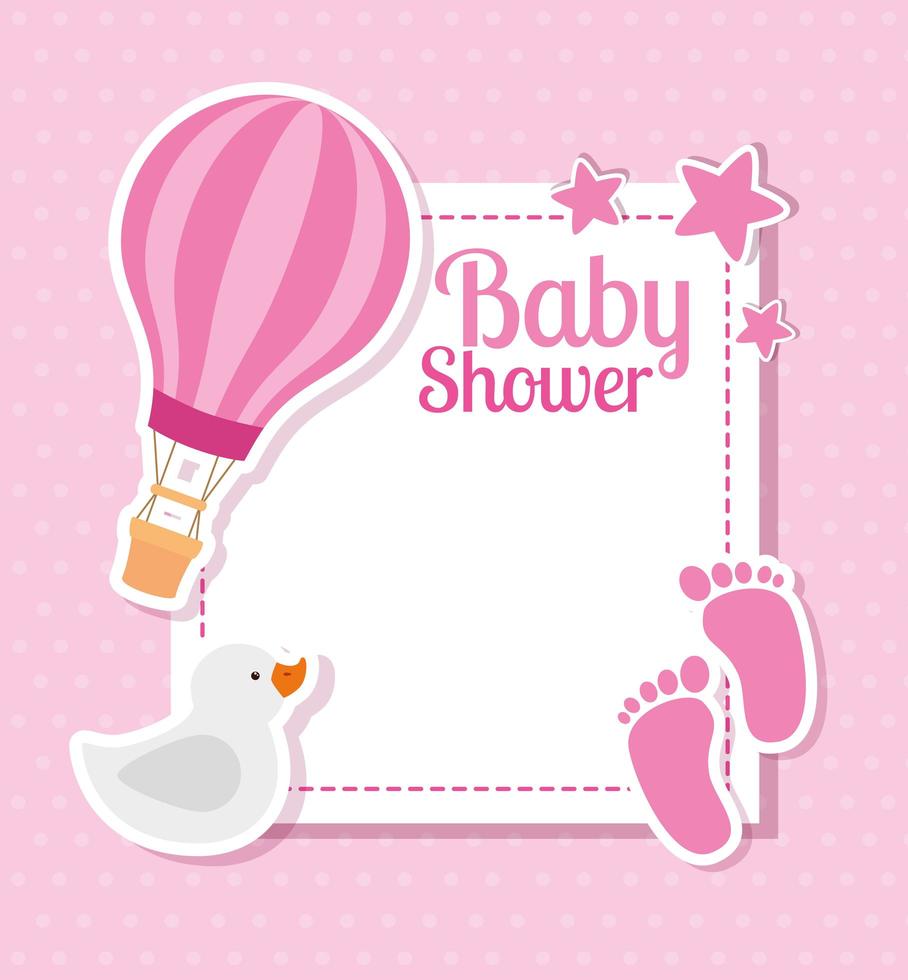 biglietto per baby shower con impronte e decorazioni vettore