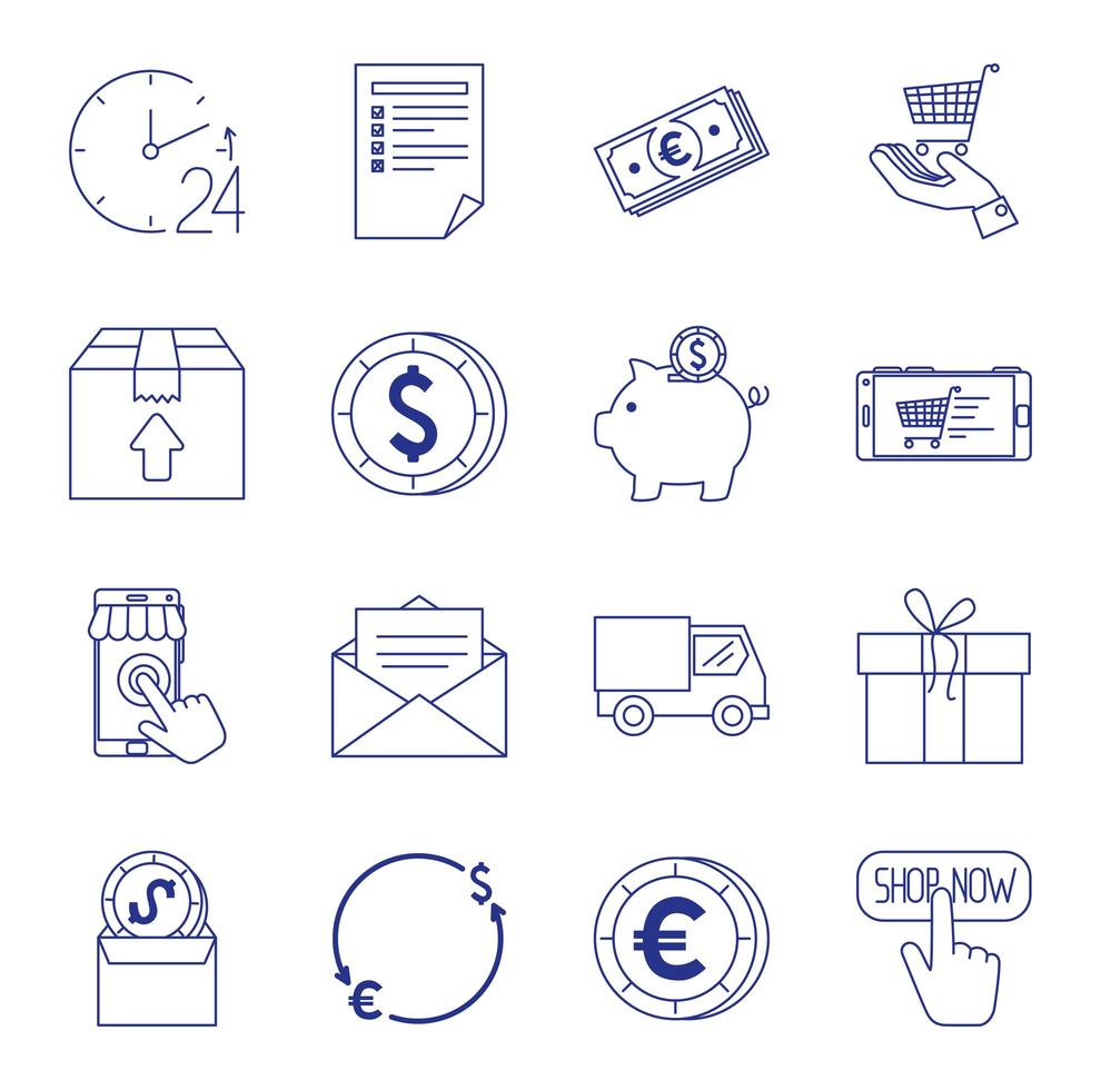 pacchetto di icone di set di e-commerce vettore