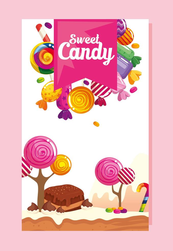 poster del negozio di caramelle con brownie e caramelle vettore