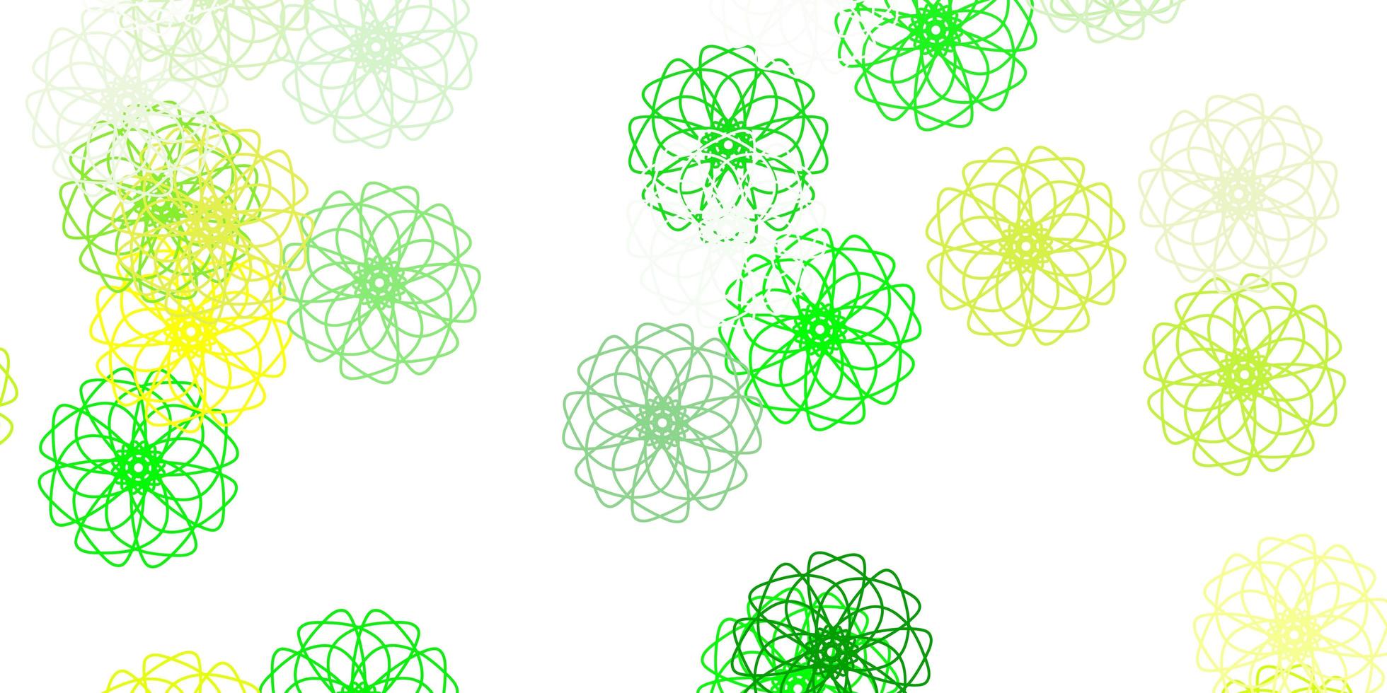 modello di doodle di vettore giallo verde chiaro con fiori