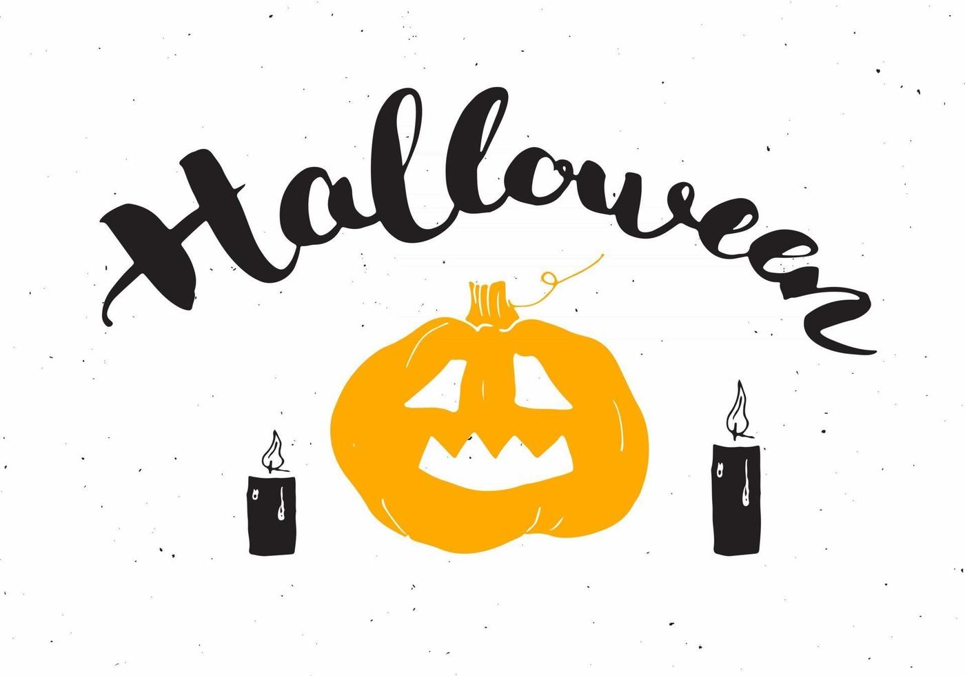 biglietto di auguri di Halloween. lettering segno di calligrafia ed elementi disegnati a mano, invito a una festa o illustrazione di vettore di progettazione di banner di vacanza