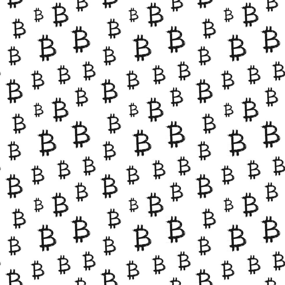 bitcoin segno icona pennello lettering seamless pattern, grunge simboli calligrafici sfondo, illustrazione vettoriale