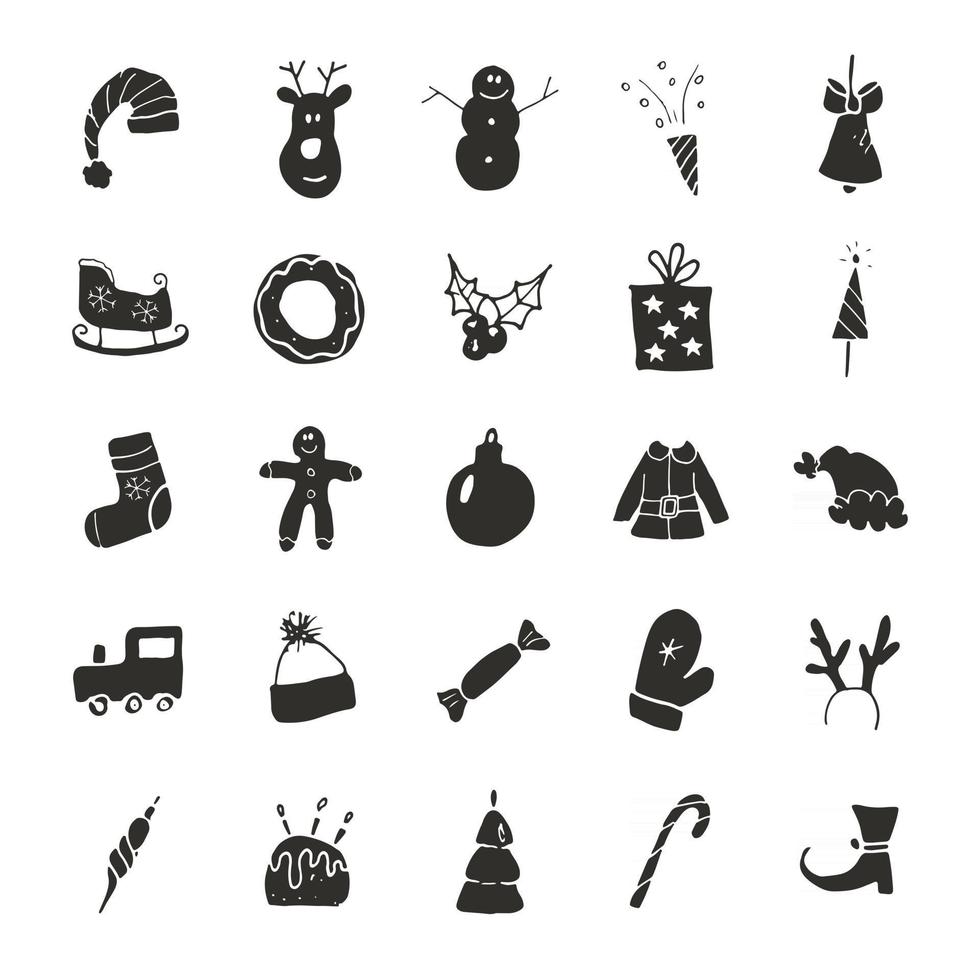 icone di Natale e Capodanno disegnati a mano scarabocchi, illustrazione vettoriale