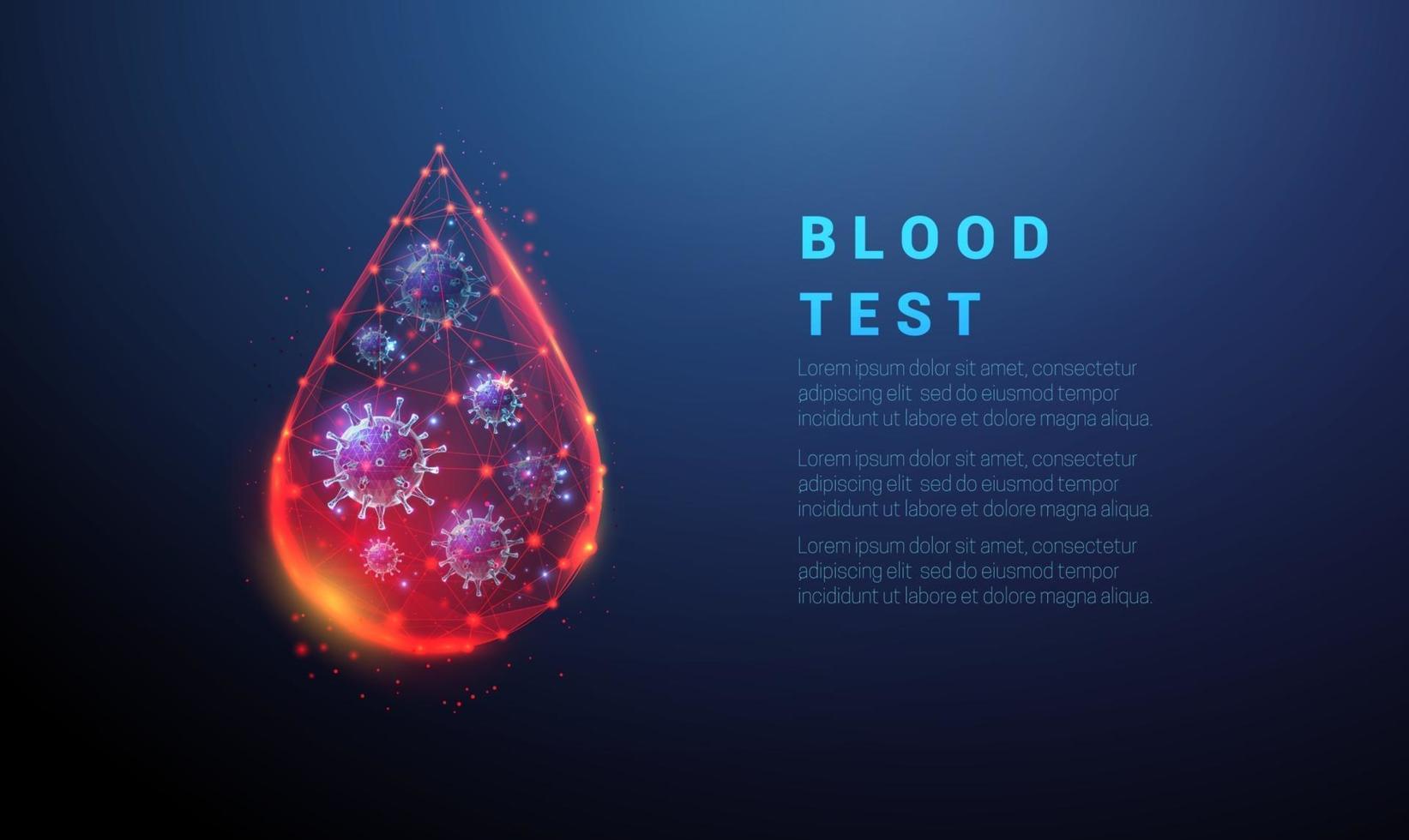 astratta goccia rossa di sangue che cade con il virus all'interno. vettore