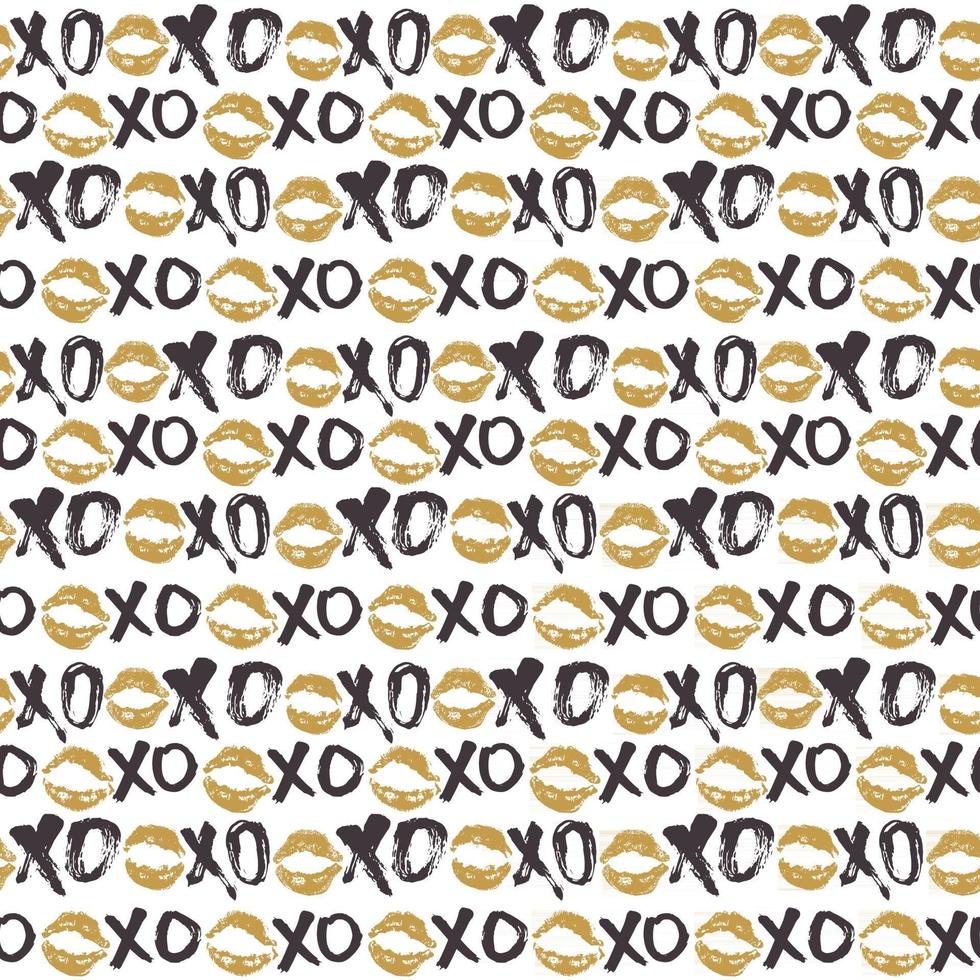 xoxo brush lettering segni modello senza cuciture, frase calligrafica di baci e abbracci grunge, simboli xoxo di abbreviazione gergale di internet, illustrazione vettoriale