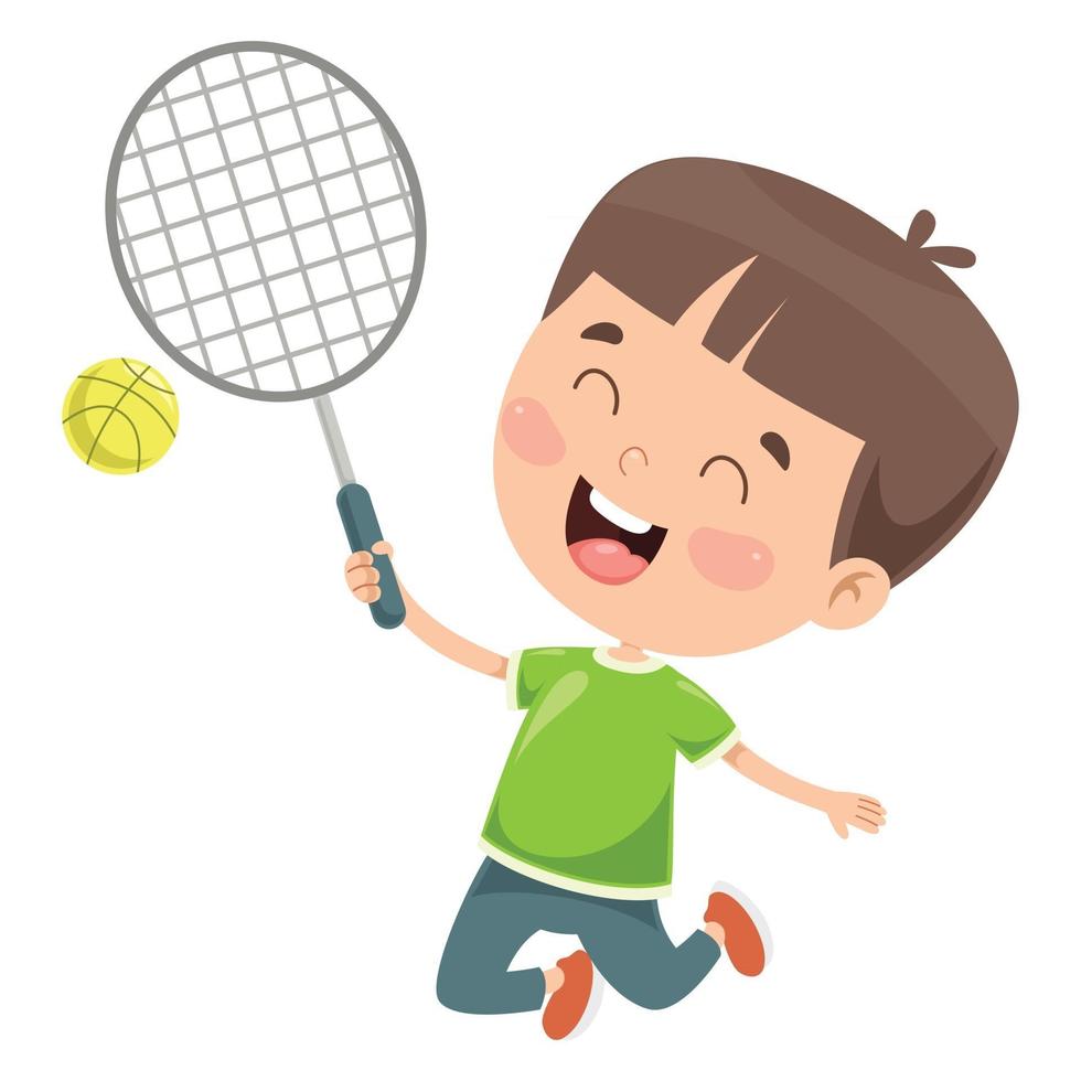 bambini felici e carini che giocano a tennis vettore