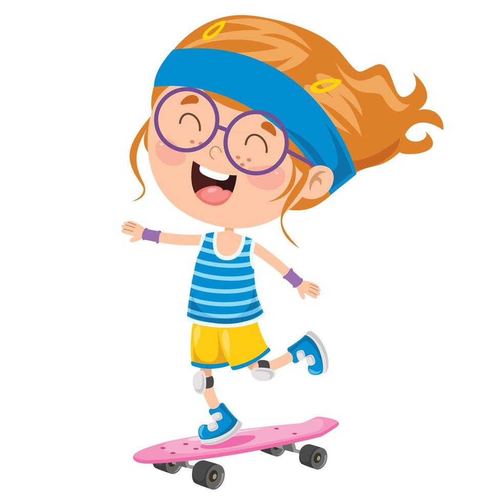 bambino felice che fa skateboard fuori vettore