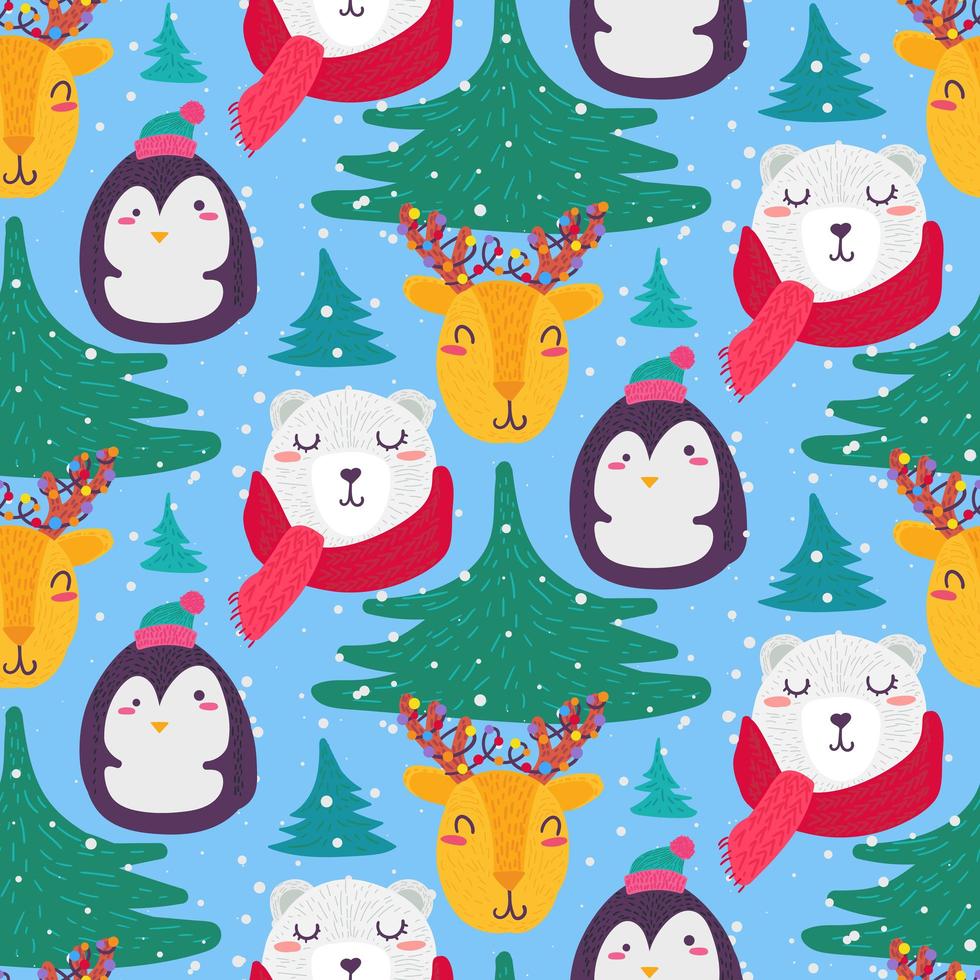 Natale divertente inverno animali seamless pattern vettore