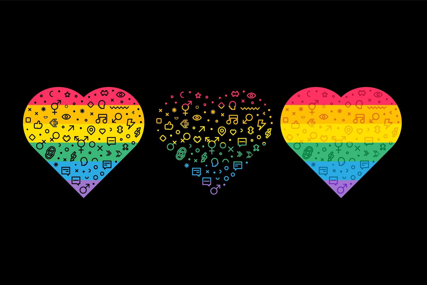 lgbt pride bandiere arcobaleno a forma di cuore set vettoriale