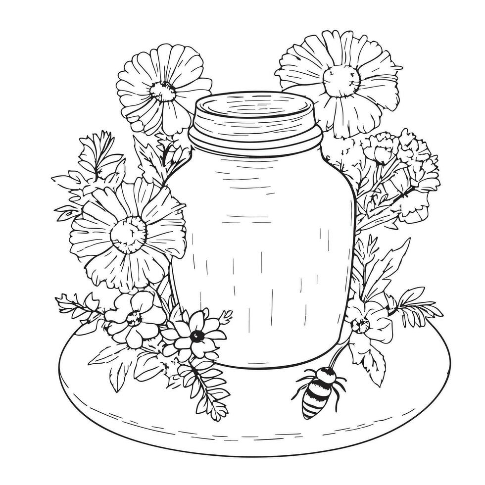 vaso di miele mano disegnato schizzo vettore illustrazione