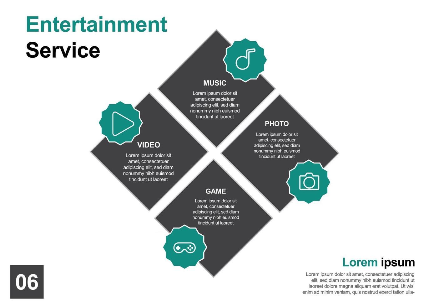 modello di progettazione del servizio di intrattenimento perfetto per brochure, promozioni di marketing, infografiche ecc vettore