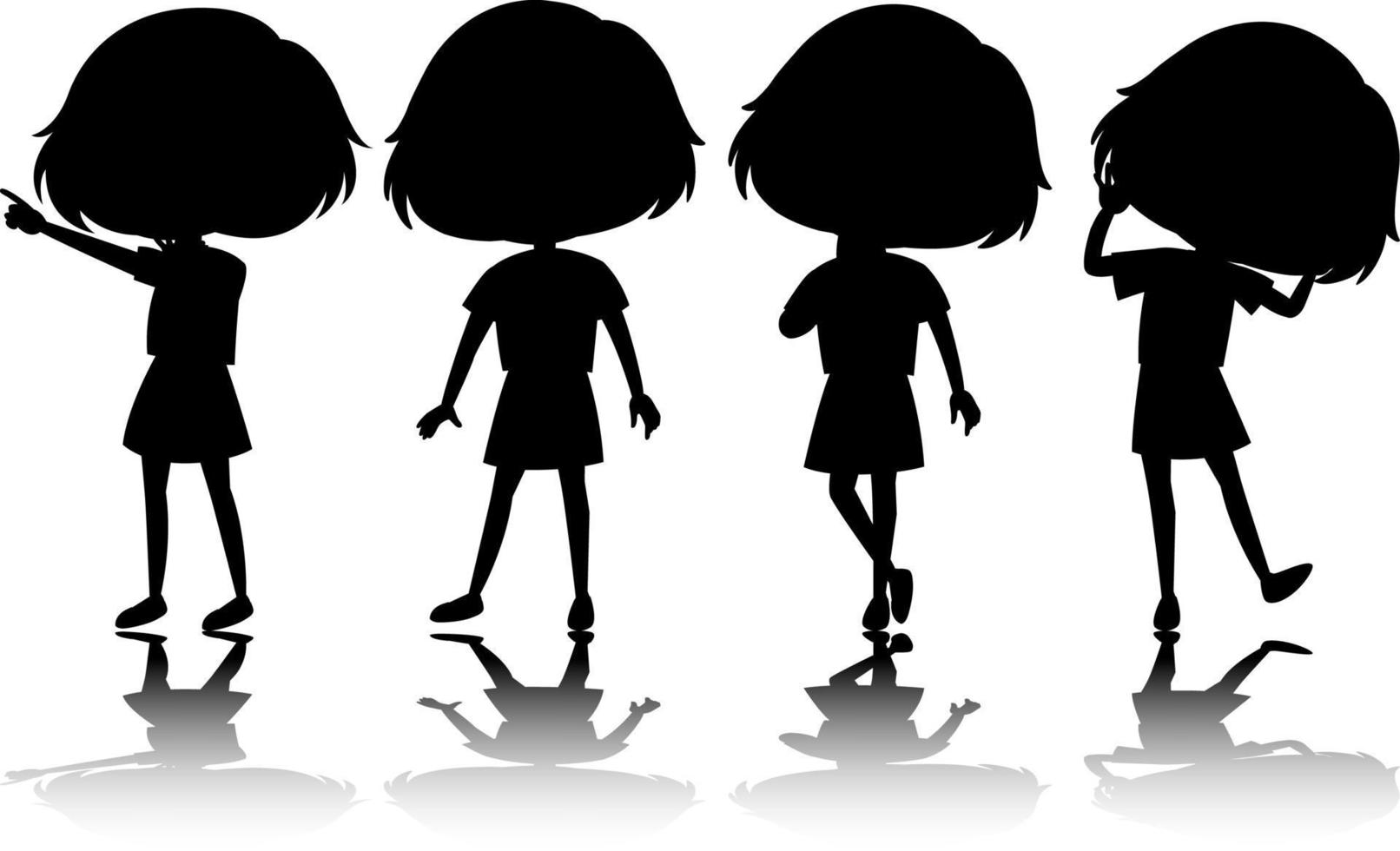 set di silhouette di bambini con riflesso vettore