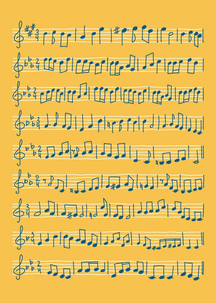 mano disegnato musica personale con musica Appunti. foglio di musicale doga Appunti vettore illustrazione