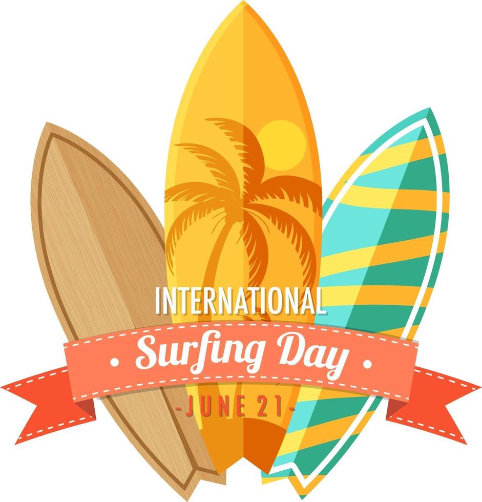 banner della giornata internazionale del surf con molte tavole da surf vettore