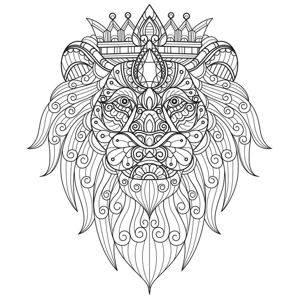 il Leone e il corona gioielleria mano disegnato per adulto colorazione libro vettore
