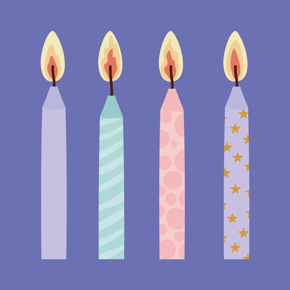 set di candeline di compleanno su sfondo viola vettore