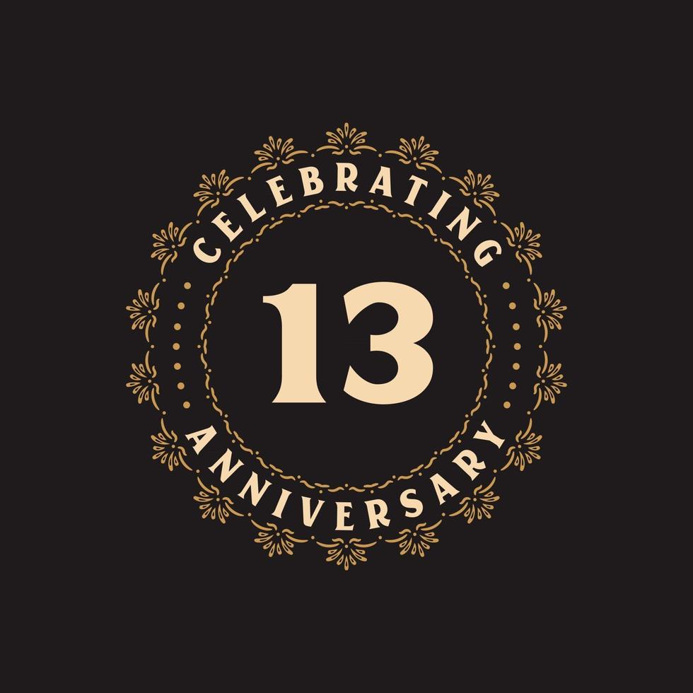 Celebrazione del 13° anniversario, biglietto di auguri per il 13° anniversario vettore