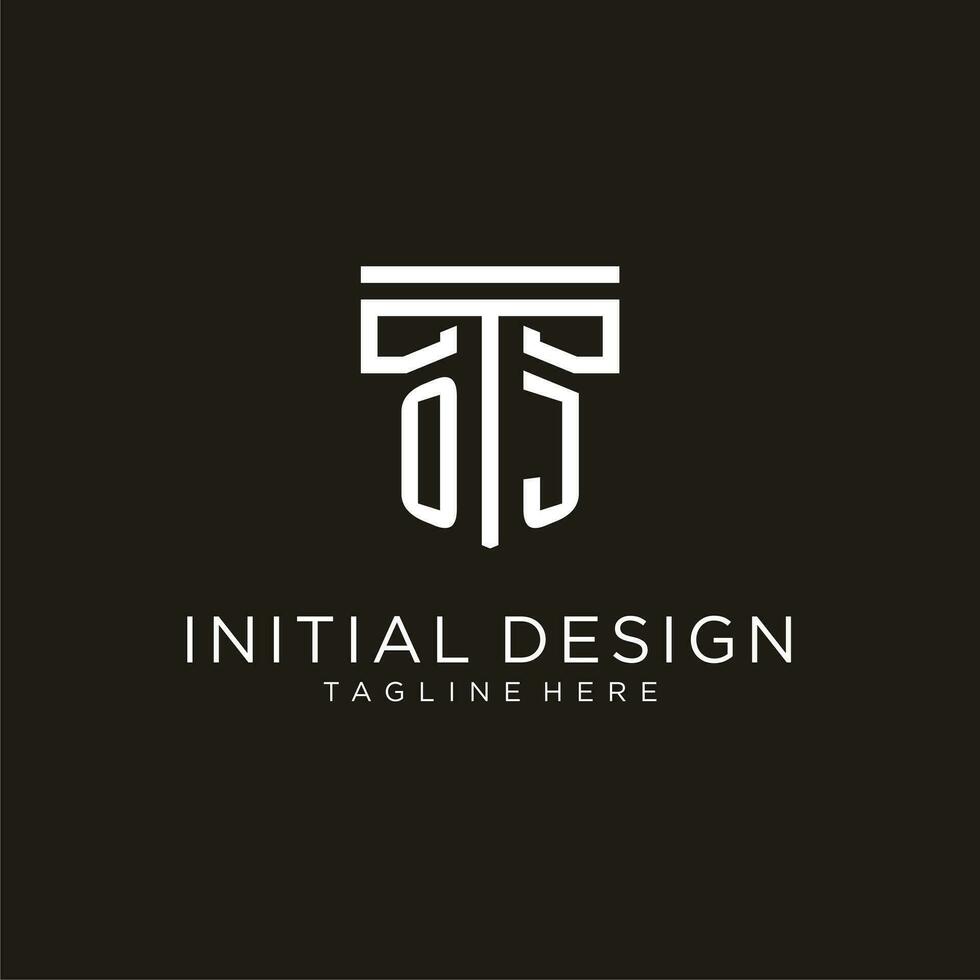 oj iniziale logo con geometrico pilastro stile design vettore