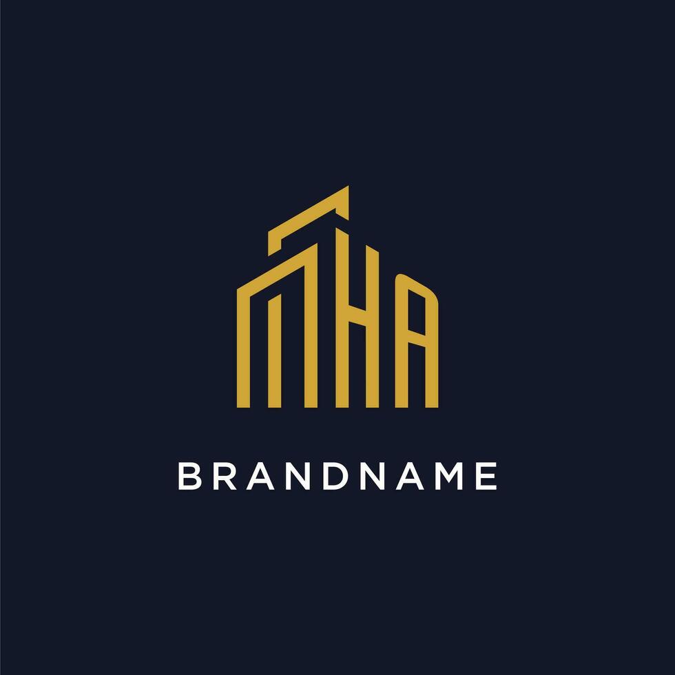 ah iniziale monogramma con edificio logo design vettore