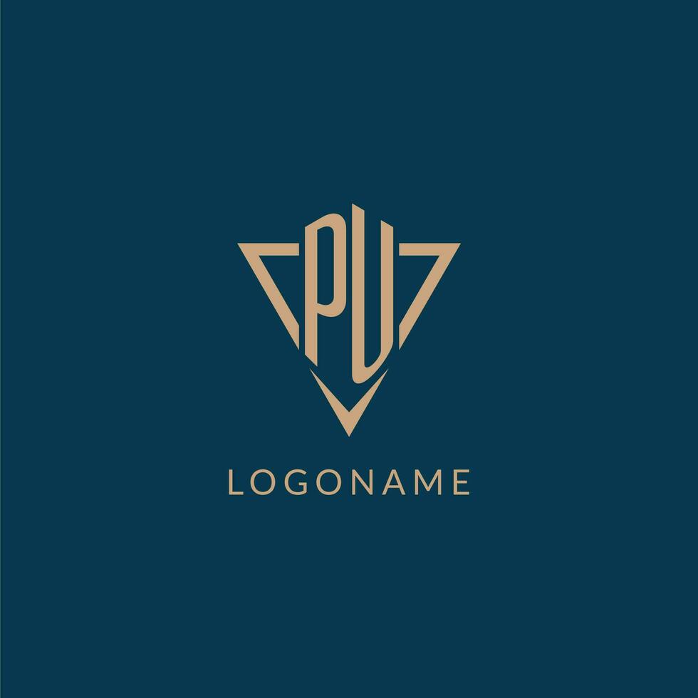 pu logo iniziali triangolo forma stile, creativo logo design vettore