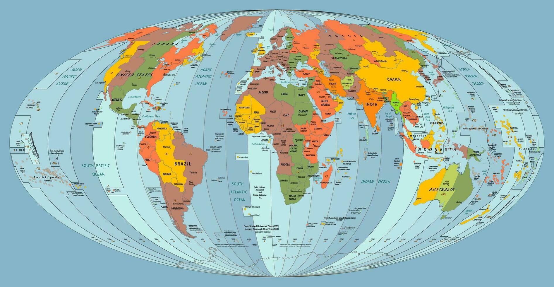 mondo carta geografica tempo zone carta geografica vettore