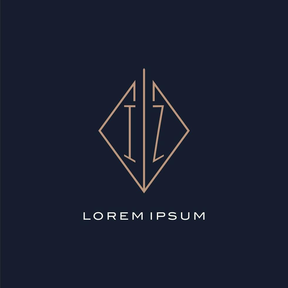 monogramma iz logo con diamante rombo stile, lusso moderno logo design vettore