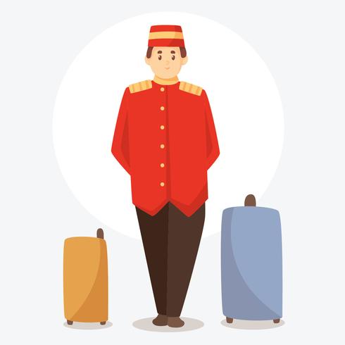 Bellhop con il vettore di valigia