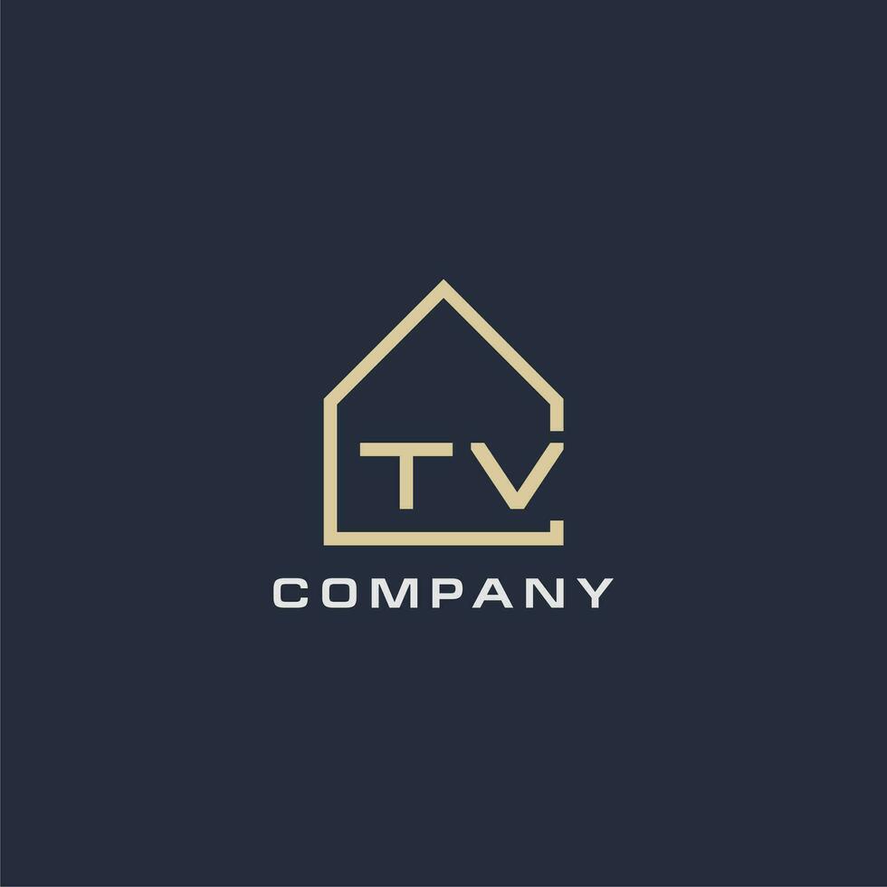 iniziale lettera tv vero tenuta logo con semplice tetto stile design idee vettore