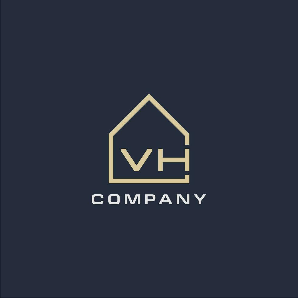 iniziale lettera vh vero tenuta logo con semplice tetto stile design idee vettore