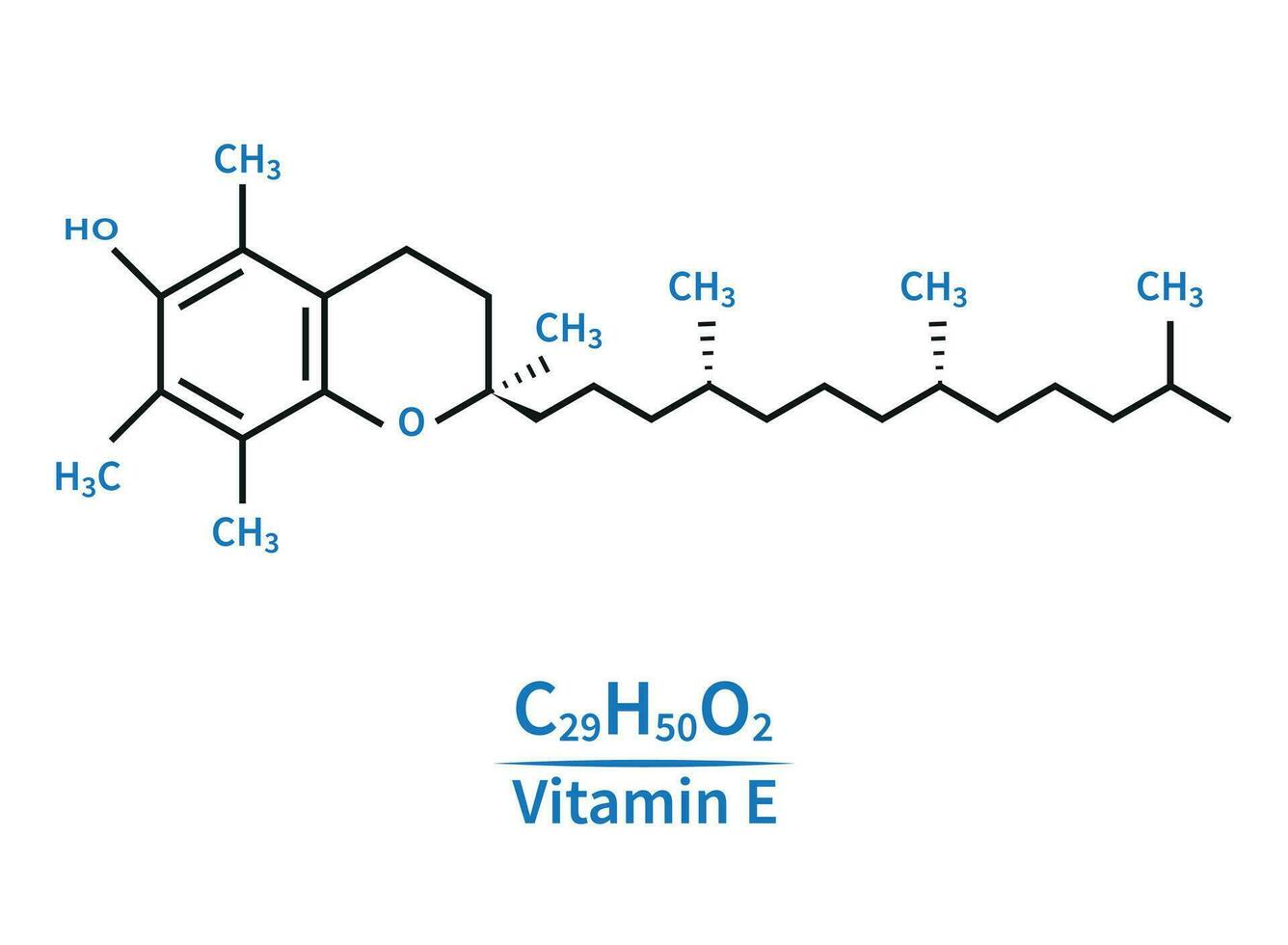 molecola scheletrico formula di vitamina e o alfa-tocoferolo vettore illustrazione.