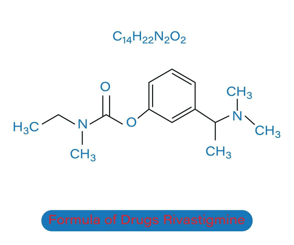 molecola scheletrico formula di droghe, rivastigmina vettore illustrazione.