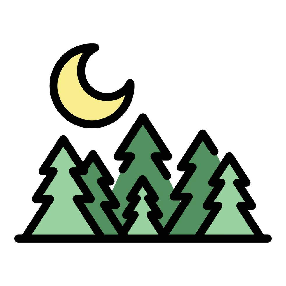 notte foresta campeggio icona vettore piatto